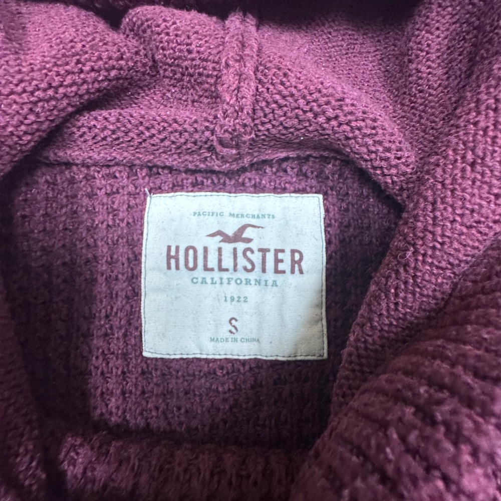 Hollister Waffle Knit Hoodie Pullover Burgundy Women's Size‎ S - Picture 3 of 8